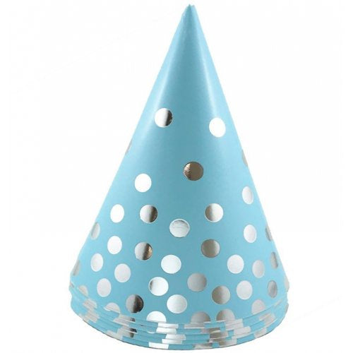 Blue With Silver Dots 6 Cone Party Hats