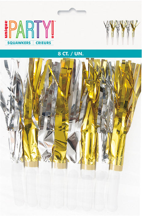 Foil Fringed Squawkers Gold & Silver 8 Pack