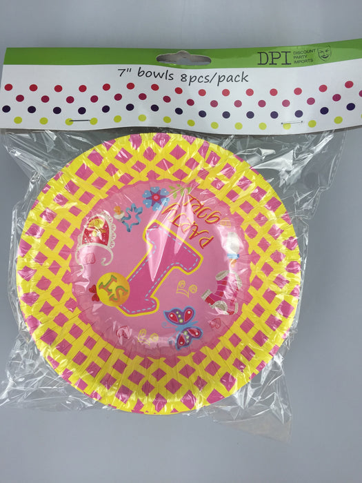 1st Birthday Girl 7'' Bowls Pack Of 8