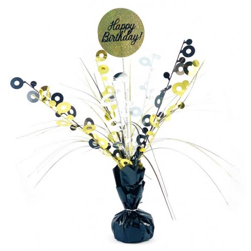 Birthday Black/Gold Holographic Centrepiece