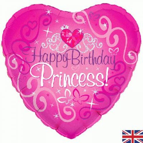 18' Foil Balloon Happy Birthday Princess Pink Heart