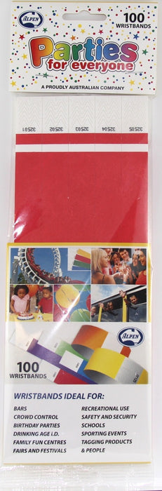 Wristbands Tyvek 100pk Bright Red