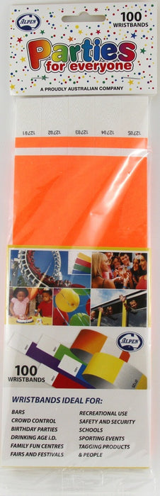 Wristbands Tyvek 100pk Orange