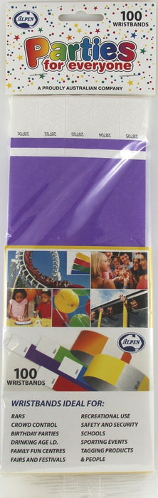 Wristbands Tyvek 100pk Purple