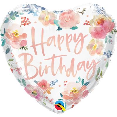 18' Foil Balloon Happy Birthday Watercolour Roses