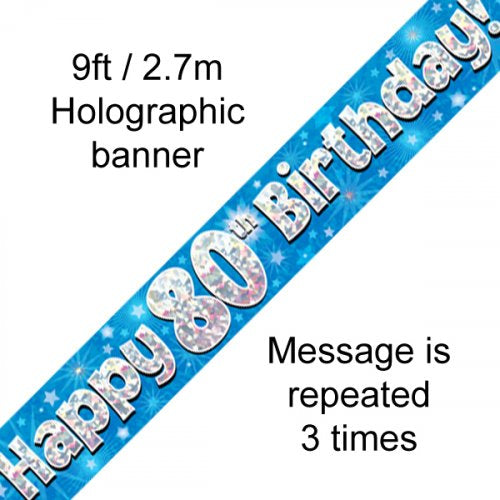 Happy Birthday Blue Holographic 9ft Banner