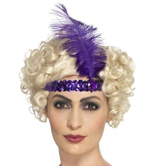 Flapper Headband, Purple, with Feather