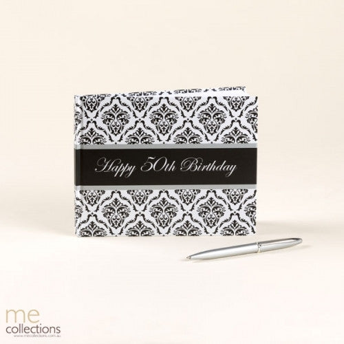 GUEST BOOK  WITH PEN 50TH DAMASK