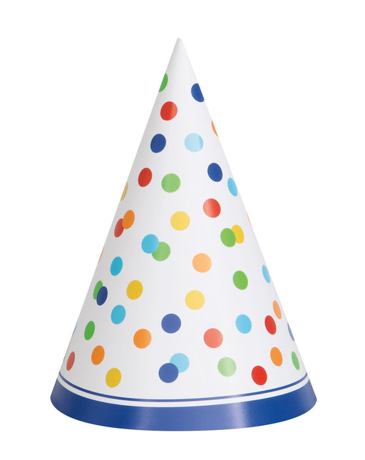 Rainbow Polka Dots Party Hats - 8 Pack
