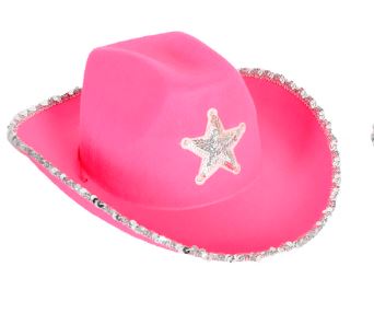 Cowgirl Hat - Hot Pink With Sequin Rim And Star