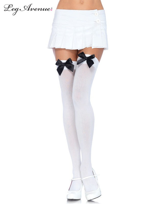 Leg Avenue Over The Knee Stocking White With Black Bow