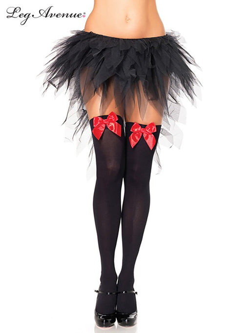 Opaque Thigh High Stockings Black with Red Bow