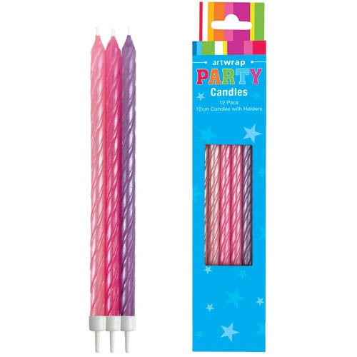 12cm Spiral Candles 12 Pack Pink — Red Fox Party Supplies
