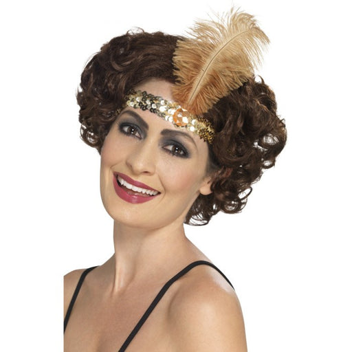 Flapper Headband Gold With Feather