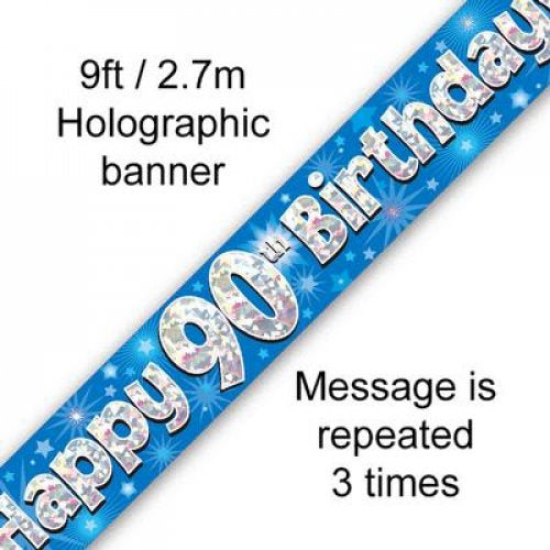 Happy Birthday Blue Holographic 9ft Banner