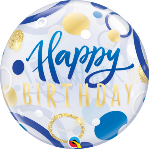 Happy Birthday Bubble Blue & Gold Dots