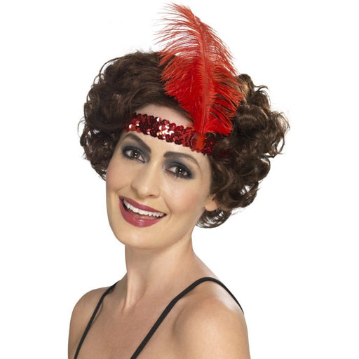 Red Flapper Headband With Feather