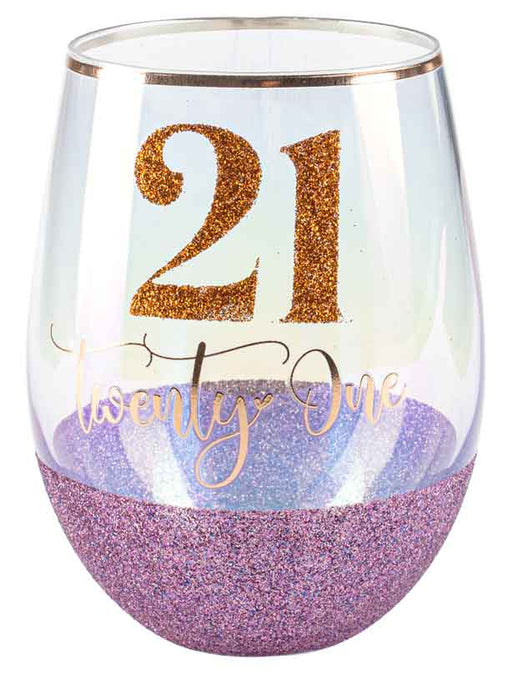 Stemless Purple Glitter 21/Twenty One Glass