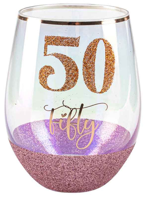 Stemless Pink Glitter 50/Fifty Glass