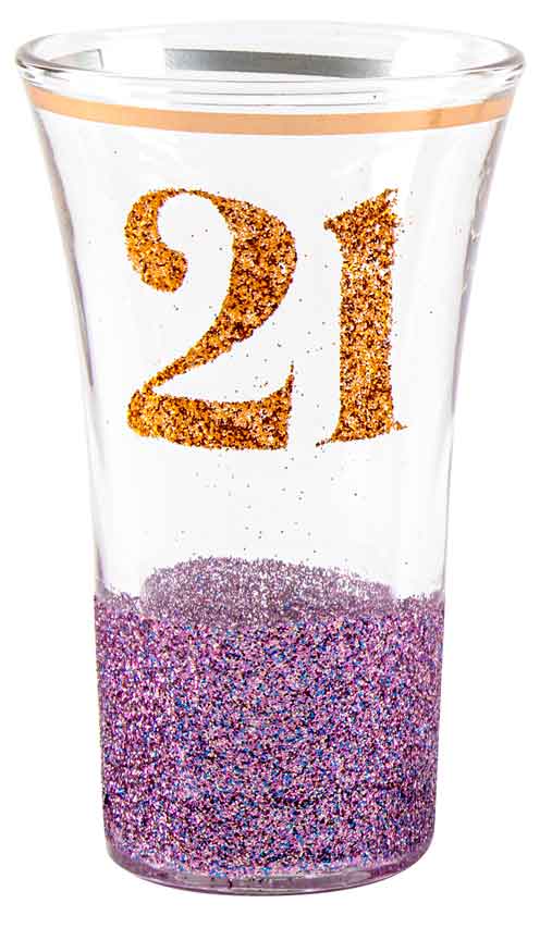 21st Purple Glitter Tall Glitter Shot Glass 30ml