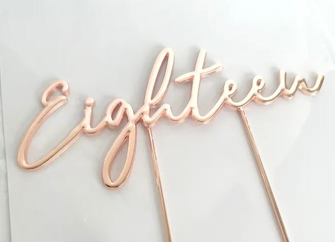 'Eighteen' Metal Cake Topper Available in Silver, Gold and Rose Gold