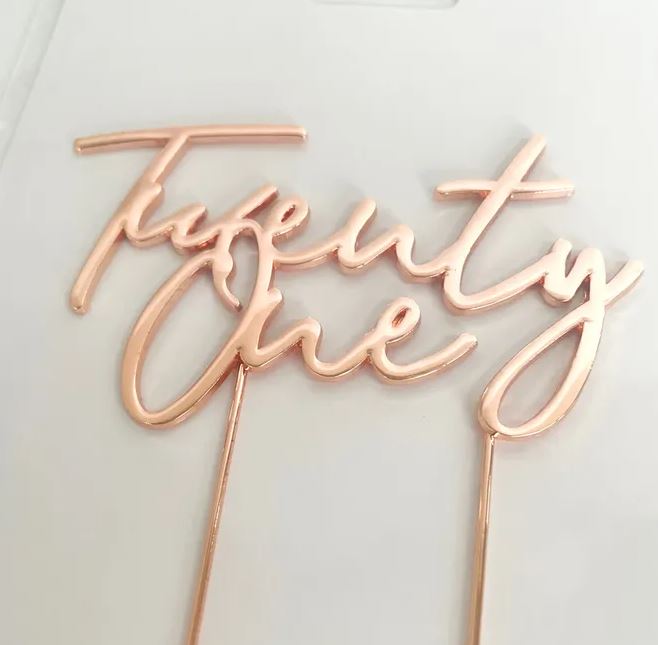 'Twenty One'  Metal Cake Topper, Gold, Rose gold Or Silver