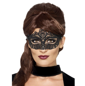 Embroidered Lace Filigree Heart Eyemask Black