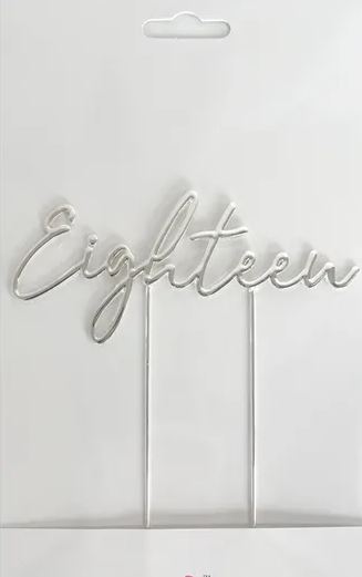 'Eighteen' Metal Cake Topper Available in Silver, Gold and Rose Gold