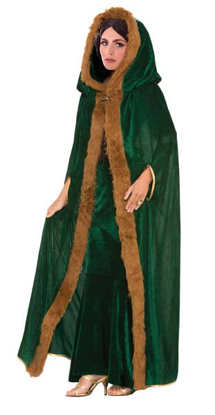 Hooded  Cape Green with Faux Fur Trim