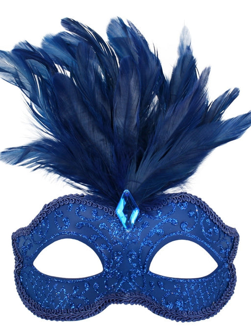 Daniella Blue With Feathers Eye Mask