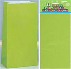 12 Paper Bags - Lime Green - 26cm H x 13cm W (10" x 5")