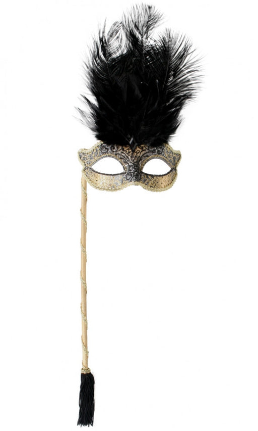 Josephine Black Eye Mask With Feathers And Stick