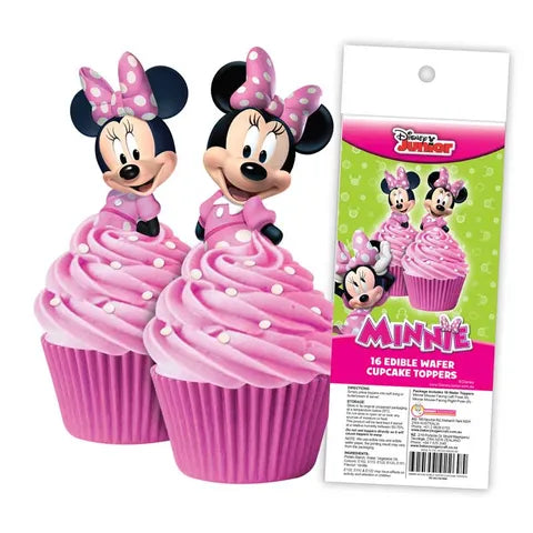 BEST BEFORE Minnie Mouse Edible Wafer Cupcake Toppers 16 Piece Pack