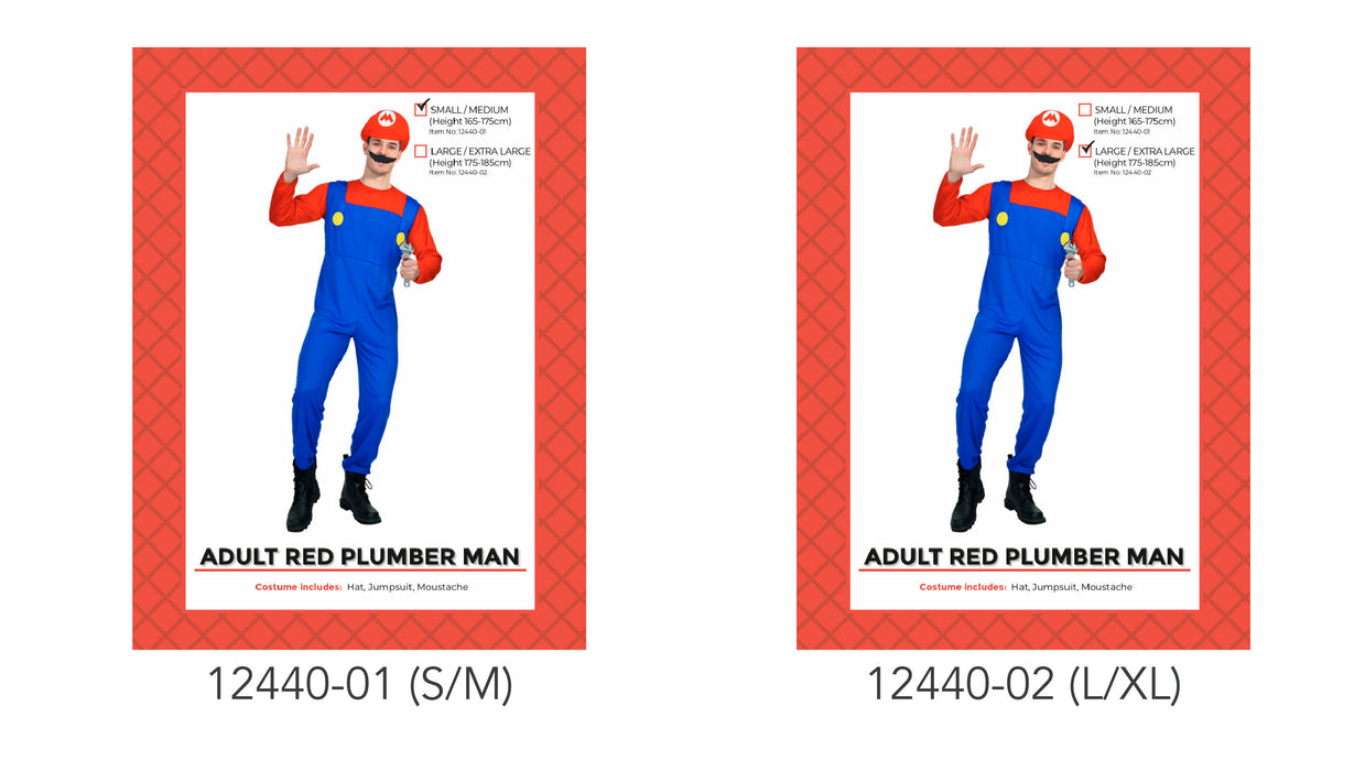 Red Plumber Costume Adult