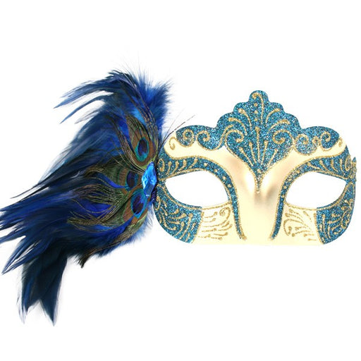 Burlesque with Peacock Feathers Blue Eye Mask