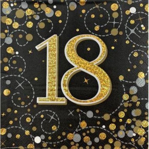 Sparkling Fizz Black & Gold Assorted Aged Napkins 16 Pack