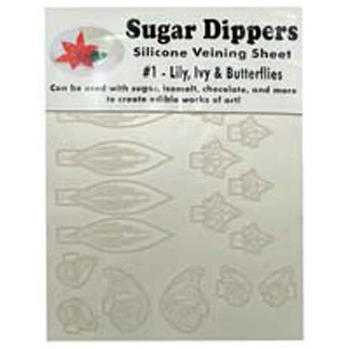 Sugar Dipper Silicone Veining Mould #1 Lily, Leaves & Butterflies