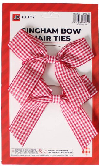 Gingham Bow Hair Clip (Red/White) 2  pack