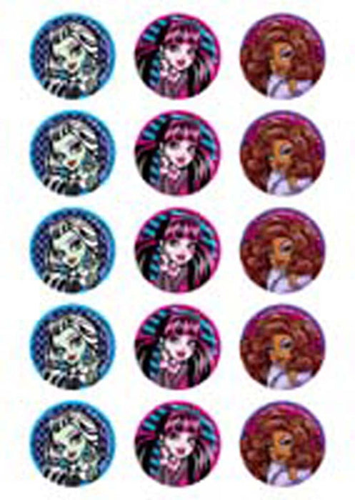 Monsters High - 2 Inch/5cm Cupcake Image Sheet - 15 Per Sheet