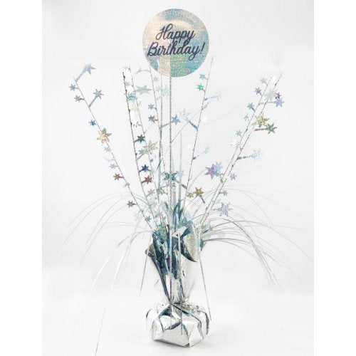 "Happy Birthday" Holographic Centrepiece Available in Rose Gold, Gold and Silver