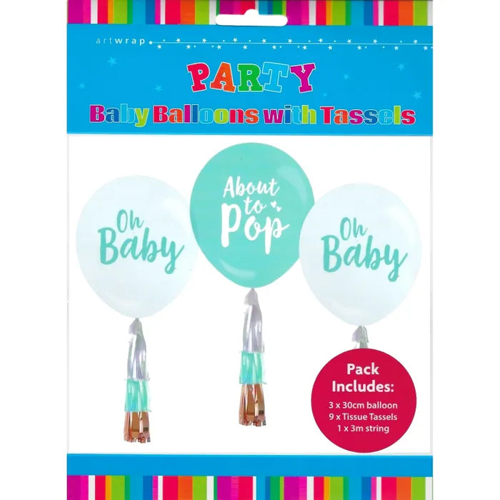Balloon With Tassels 30cm 3Pk Baby
