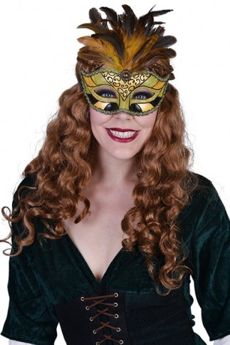 Satine Gold Eye Mask with Feathers