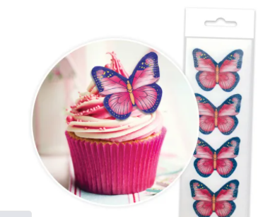 Cake Craft Pink & Purple Butterfly-Wafer Toppers-16 Per Pack