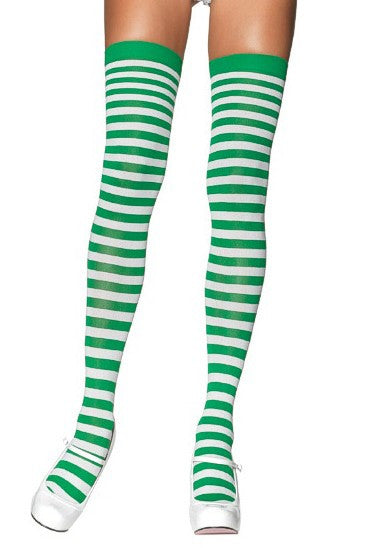 Leg Avenue Striped Thigh High Stockings White/Green