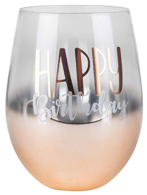Happy Birthday Rose Gold Ombre Stemless Wine Glass