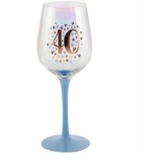 40th Pastel Blue/Rose Gold Wine Glass