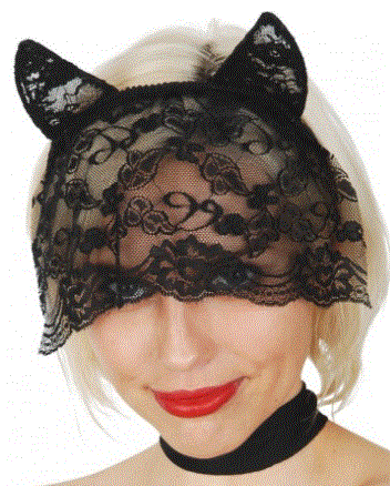 Cat Ears With Lace Veil Black Headband