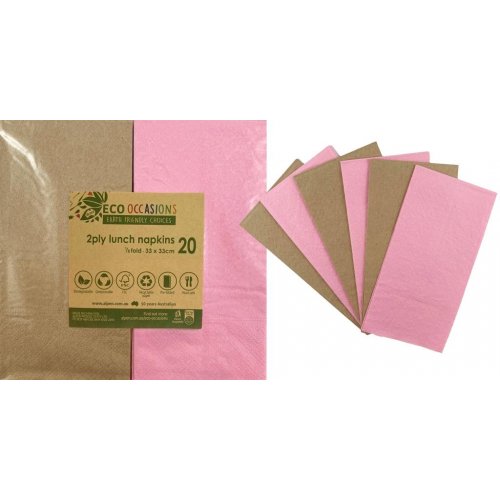 Napkins Lunch 1/8 fold Light Pink & Kraft P20x10