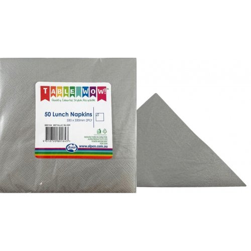 Metallic Silver Lunch Napkin 33x33cm 2ply P50