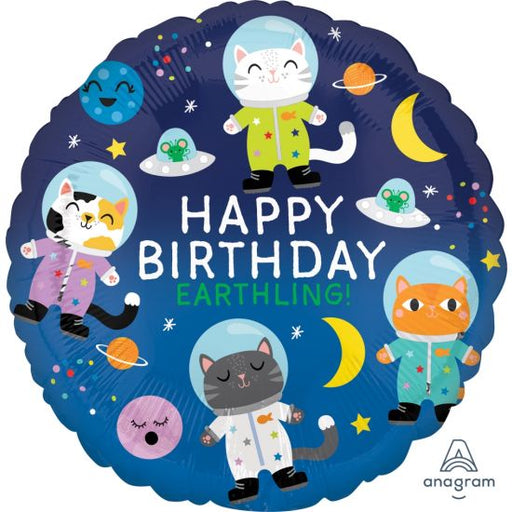 18" Foil Balloon - Happy Birthday Space Cats